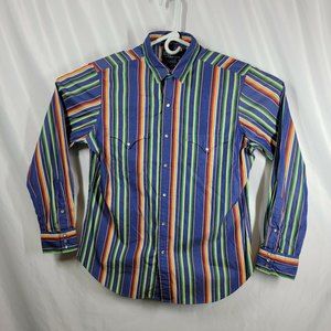 VTG Polo Ralph by Lauren RL Western Mens MED Pearl Snap Striped Button Up Shirt